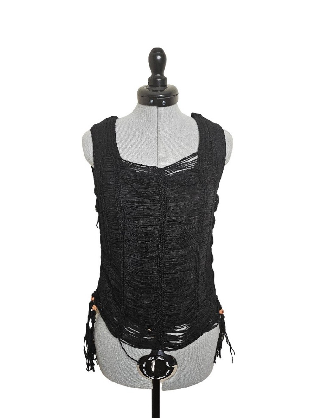 Black Distressed Sleeveless Knit Top